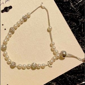 Tahari Silver tone Slider Pearl and Crystal bracelet/anklet. New with tags